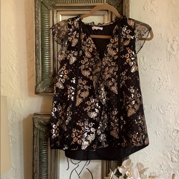 Parker Tops - Parker XS Top NWOT Metallic Gold and Black Ruffle